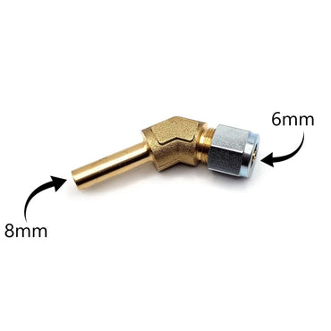 6mm Thermo Plastic Faro Pipe Fitting To 8mm 135 Degree Brass End