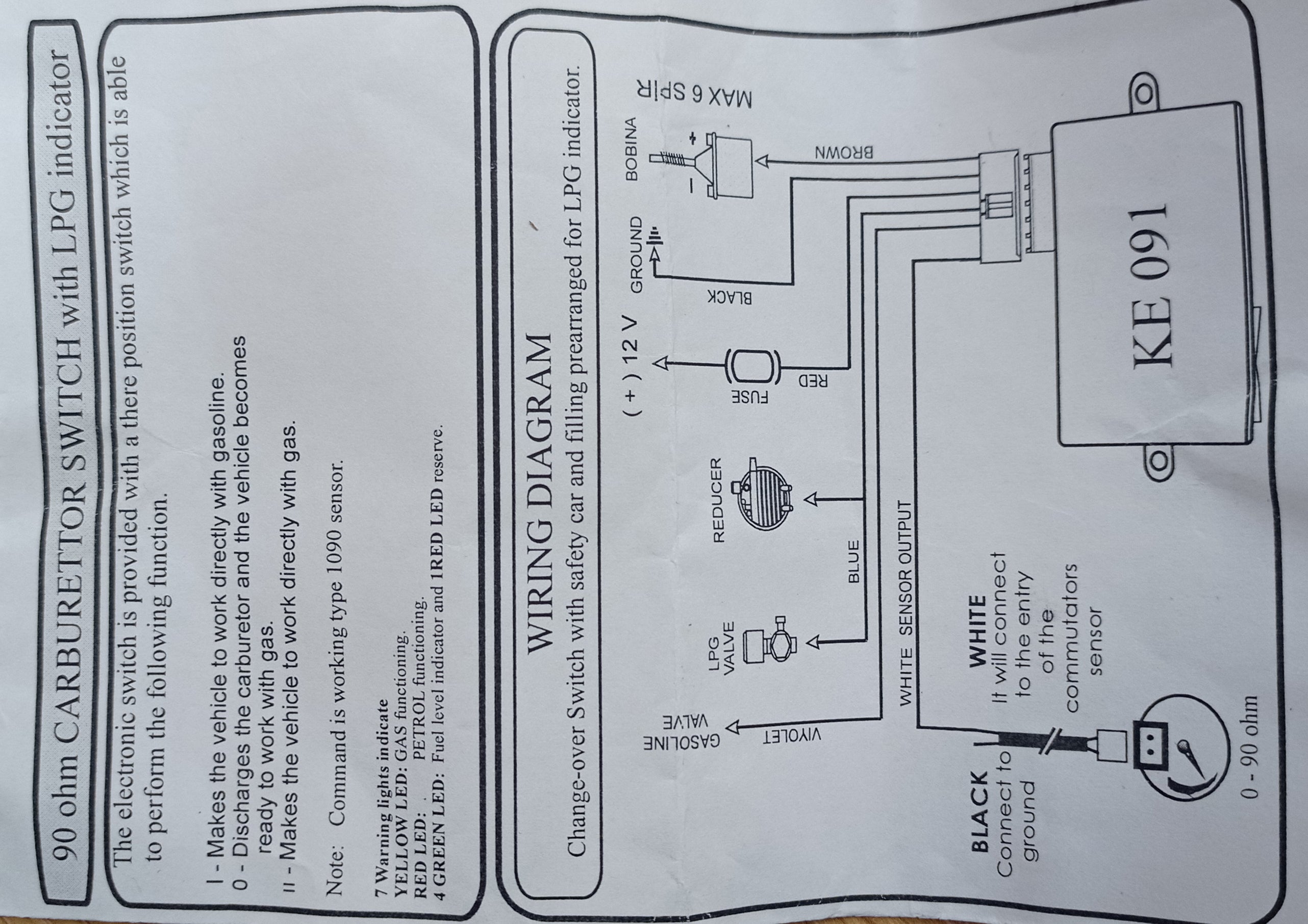 Gas LPG FUEL Switch for carburetted cars and forklifts.