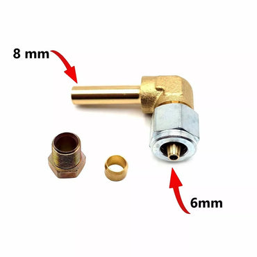 6mm Thermo Plastic Faro Pipe Fitting to 8mm 90 Degree Brass End