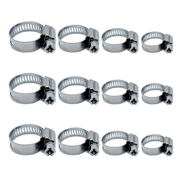 12 Pcs Hose Clips Adjustable 8-35mm Range Hose Clamps Steel Pipe Clips Assortment of 4 Sizes