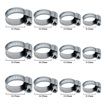 12 Pcs Hose Clips Adjustable 8-35mm Range Hose Clamps Steel Pipe Clips Assortment of 4 Sizes